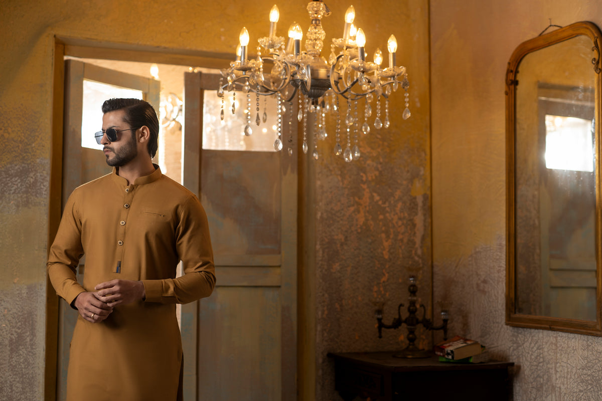 MUSTARD BROWN COTTON KURTA