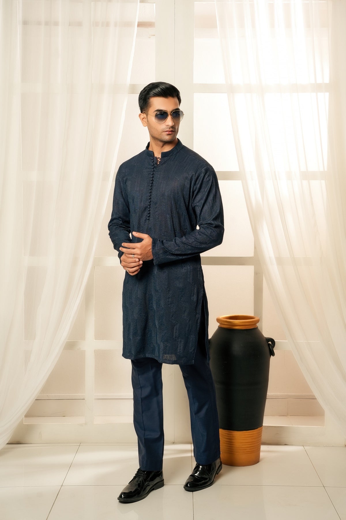 Mid-night Blue Embroidered Kurta Trouser