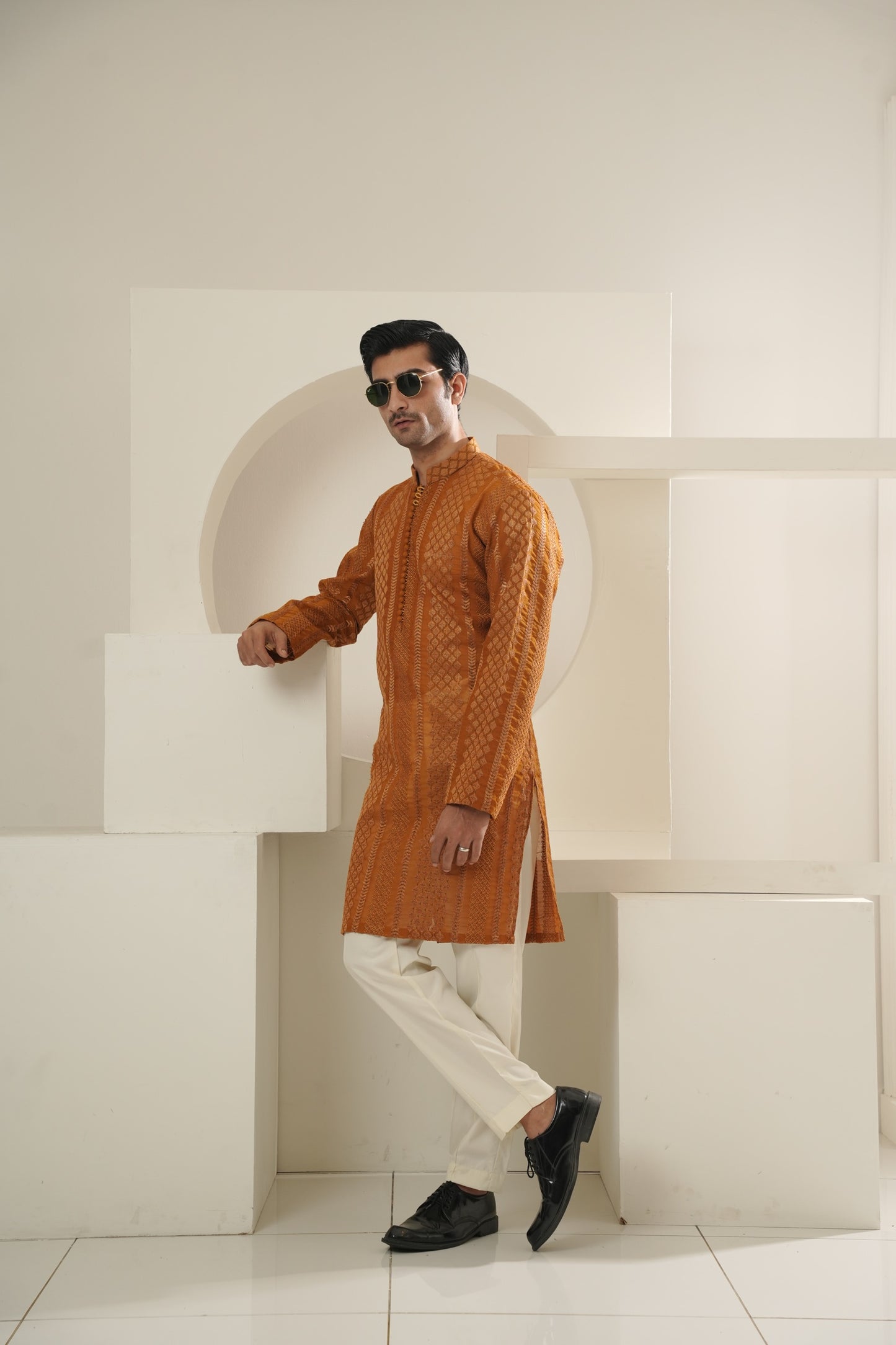 Yellow Mustard Embroidered Kurta Trouser