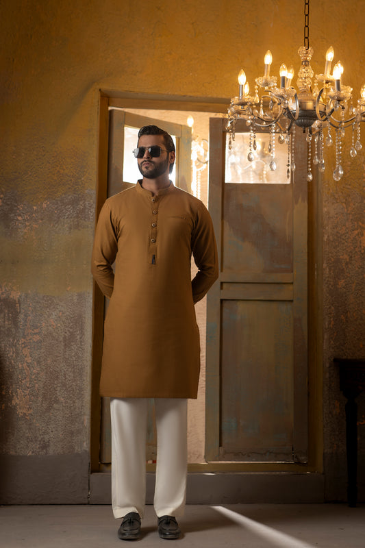 MUSTARD BROWN COTTON KURTA