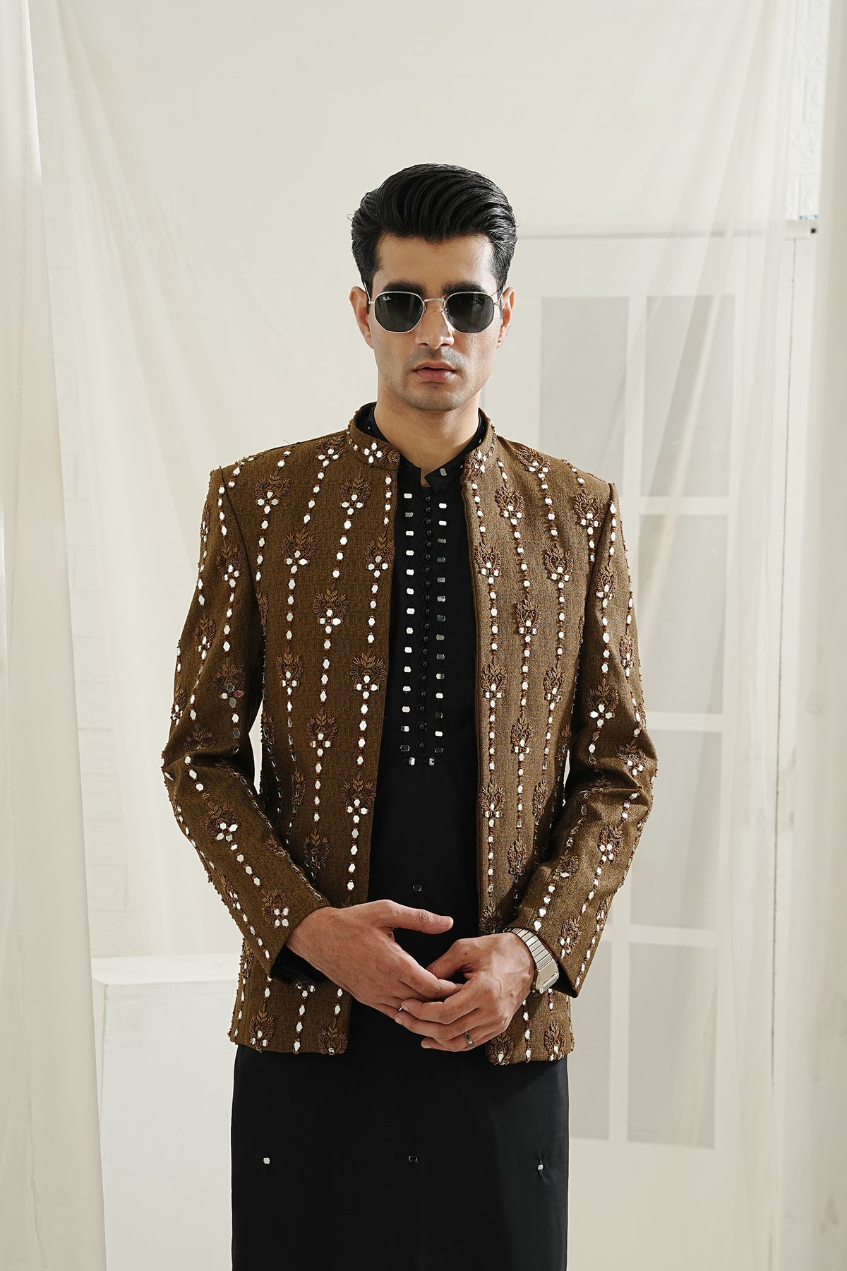 COPPER MIRROR WORK HAND EMBROIDERED PRINCE COAT