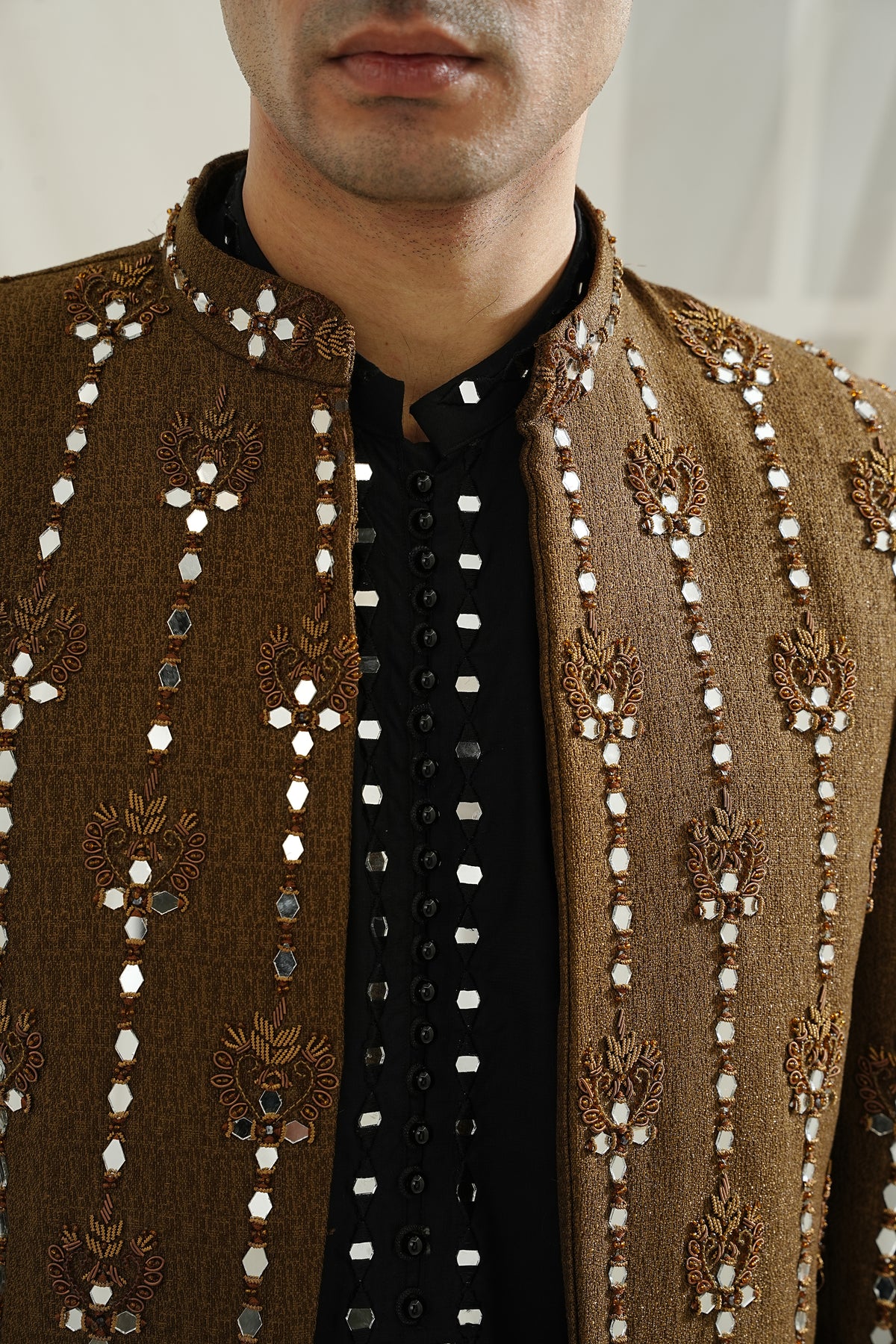 COPPER MIRROR WORK HAND EMBROIDERED PRINCE COAT