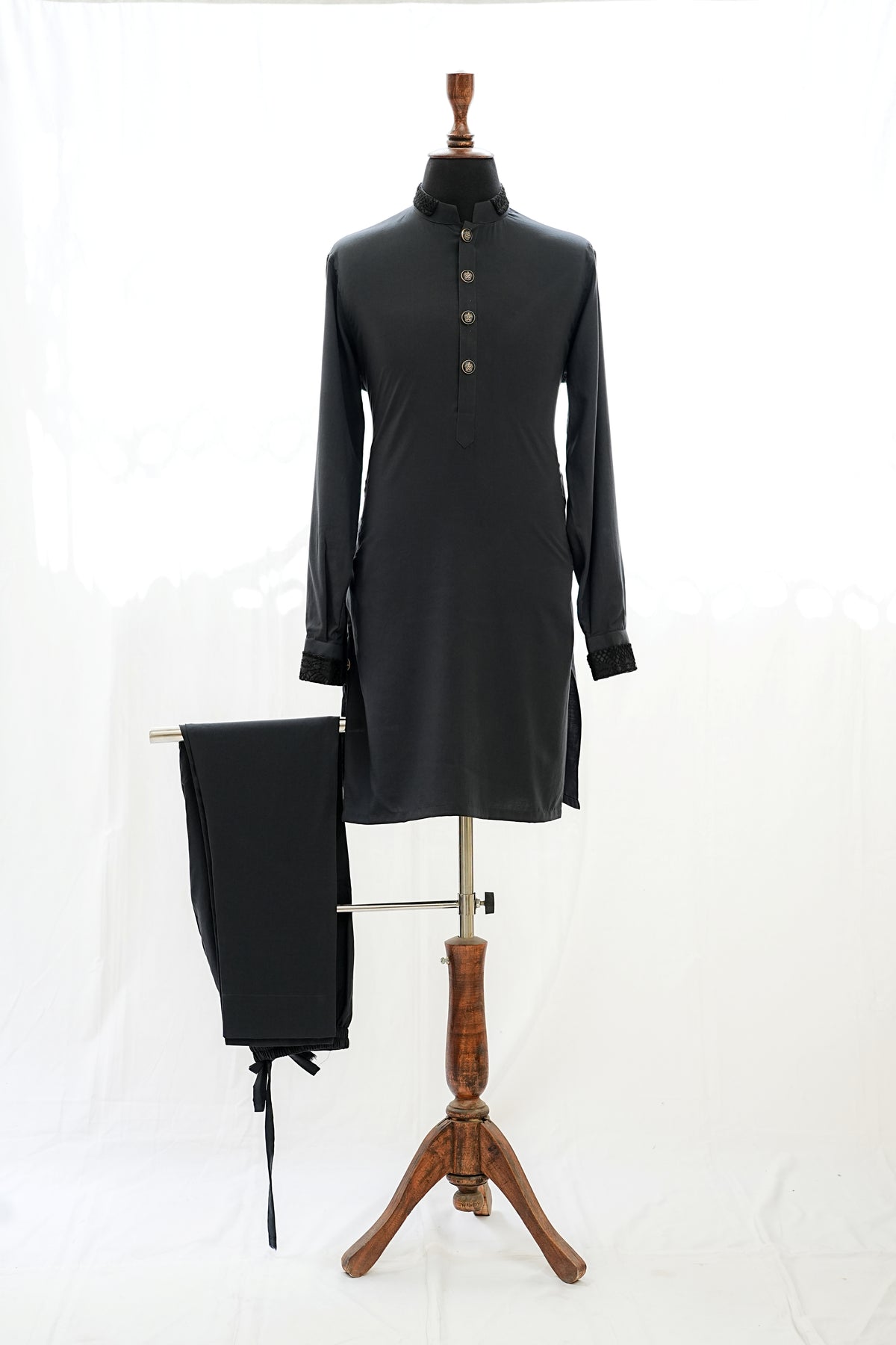 Black Duck Collar Kurta Trouser