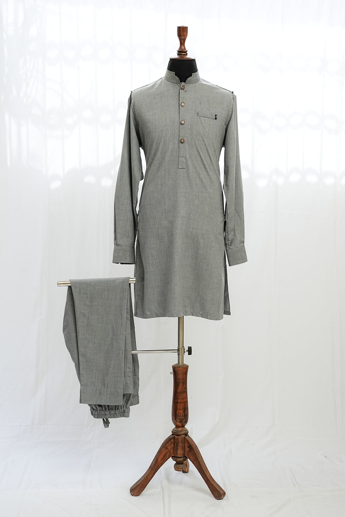 Grey Band Kurta Trouser