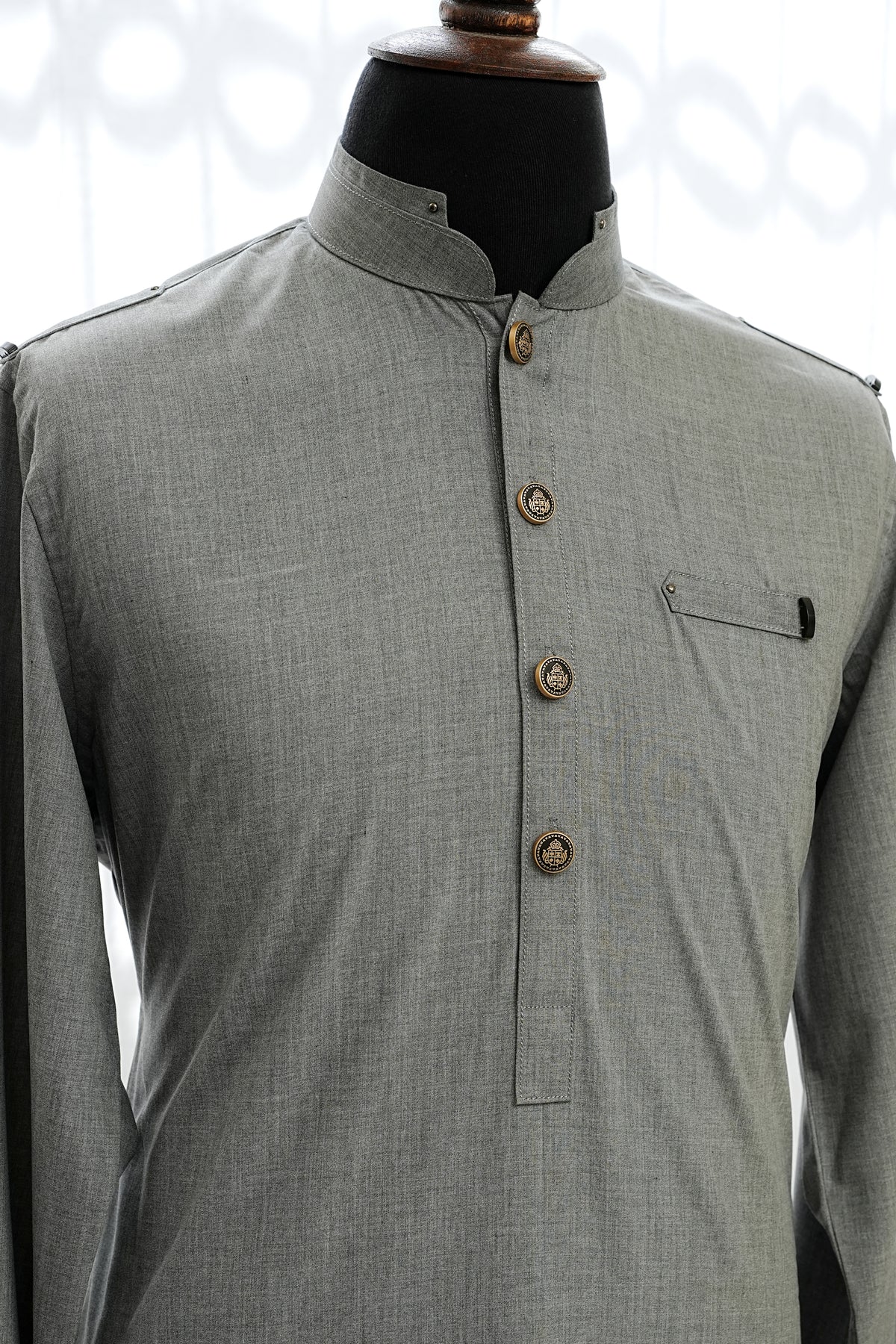 Grey Band Kurta Trouser