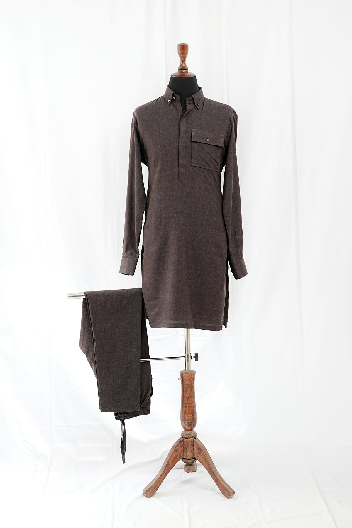 Brown Front Pocket Kurta Trouser