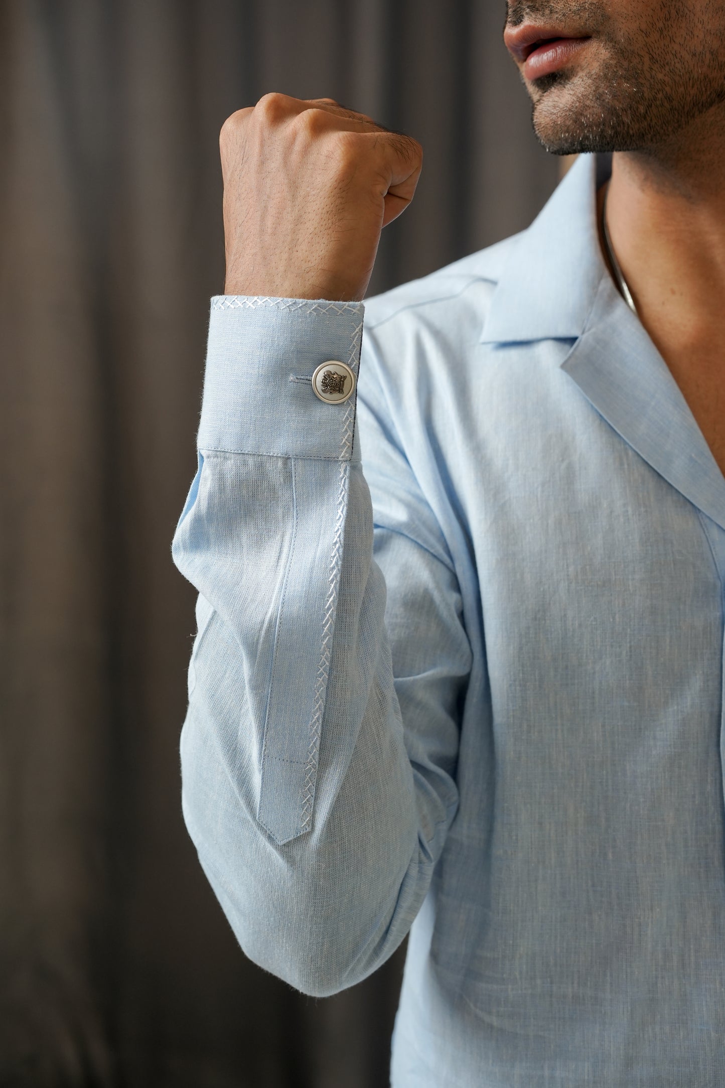 SKY BLUE LINEN CUBIN KURTA TROUSER
