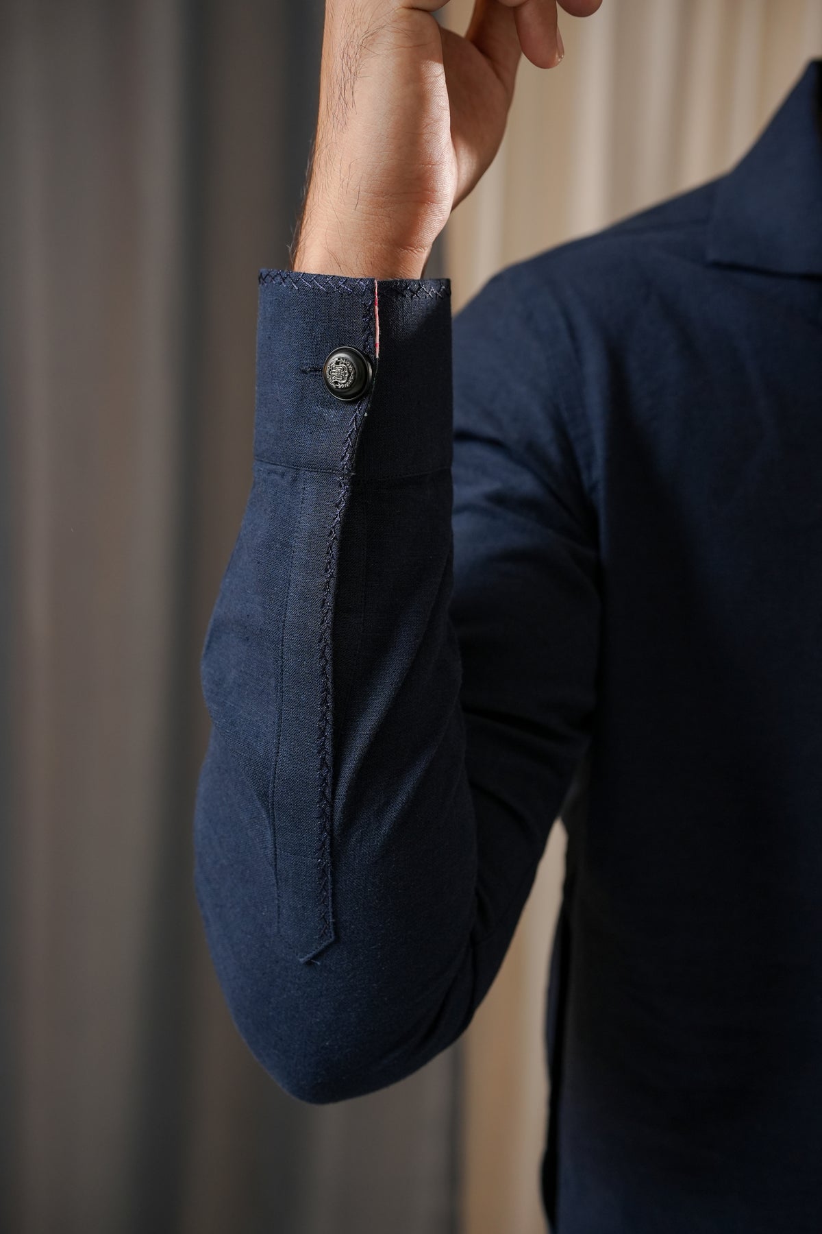 DARK BLUE LINEN CUBAN KURTA TROUSER