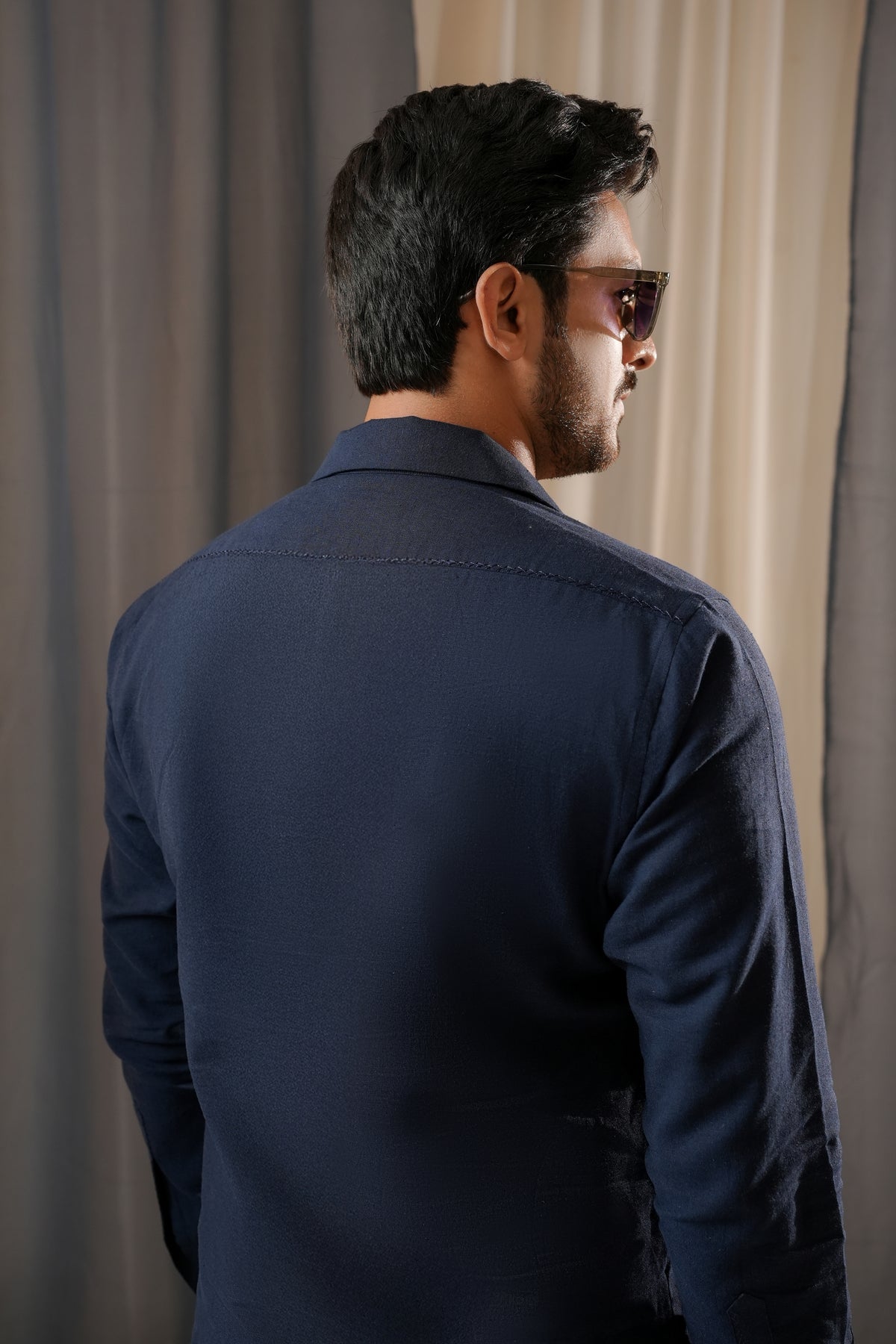 DARK BLUE LINEN CUBAN KURTA TROUSER