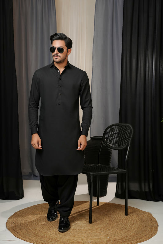 BLACK TEXTURED SHALWAR KAMEEZ