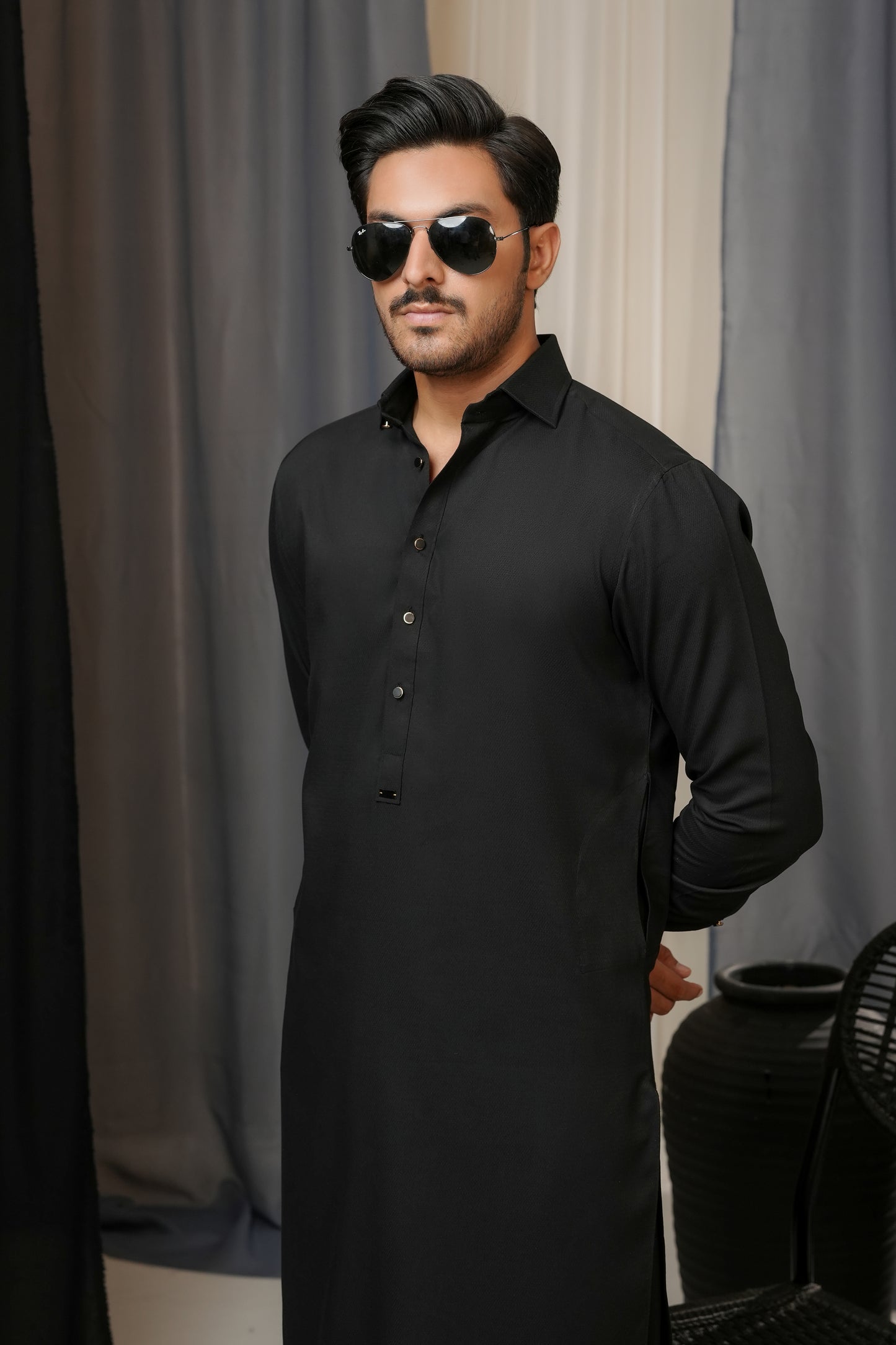 BLACK TEXTURED SHALWAR KAMEEZ
