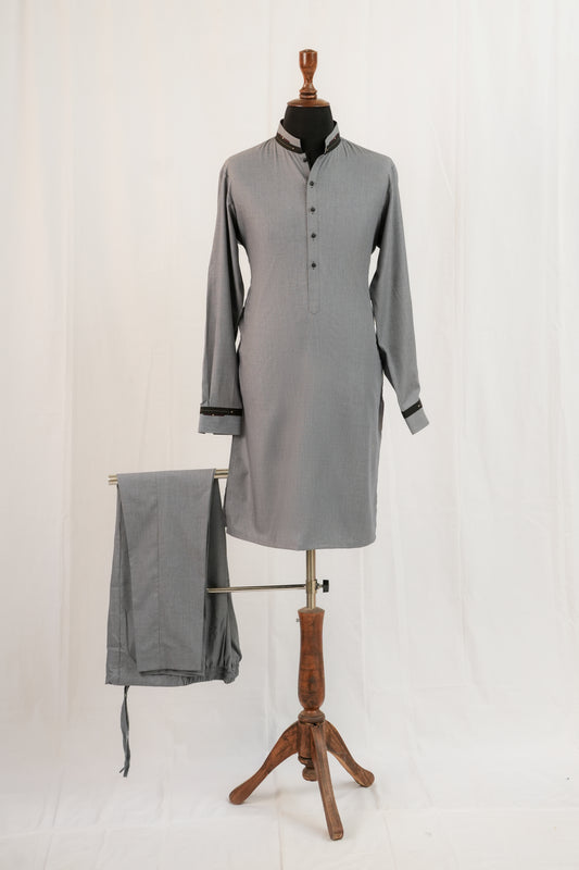Ash Grey Textured Kurta Trouser