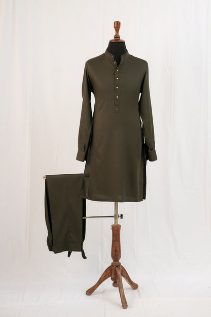 Green Textured Kurta Trouser