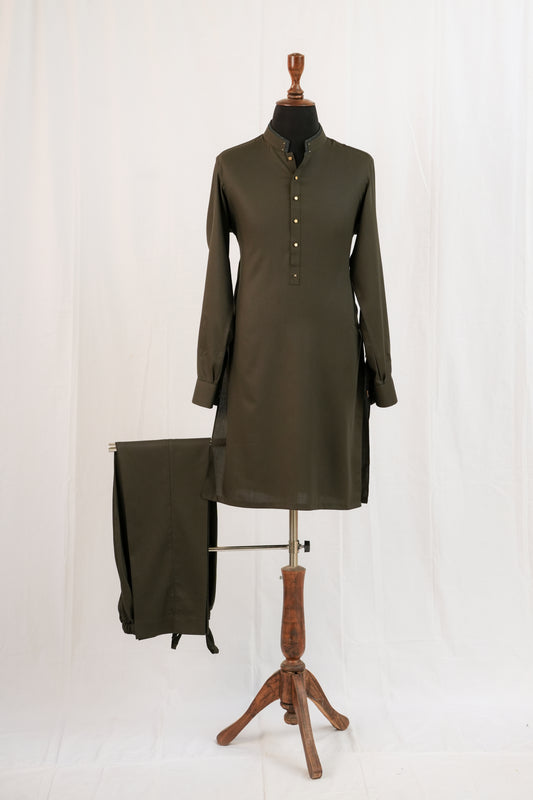 Green Textured Kurta Trouser