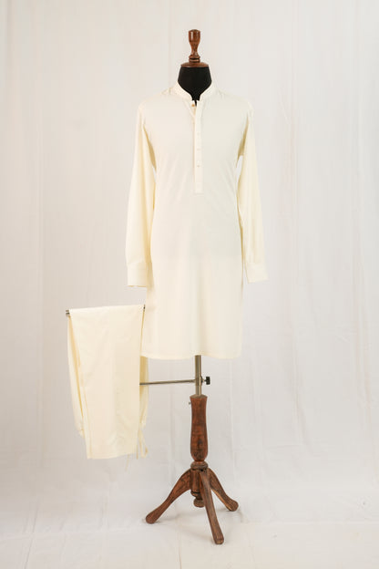 Cream Band Kurta Trouser
