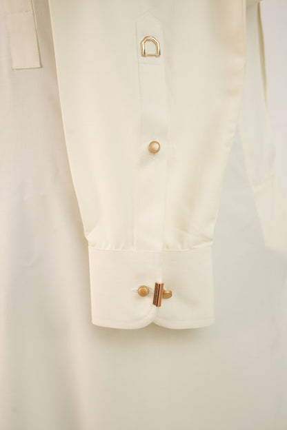 Cream Band Kurta Trouser