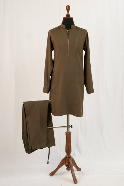 Front Zip Green Kurta Trouser