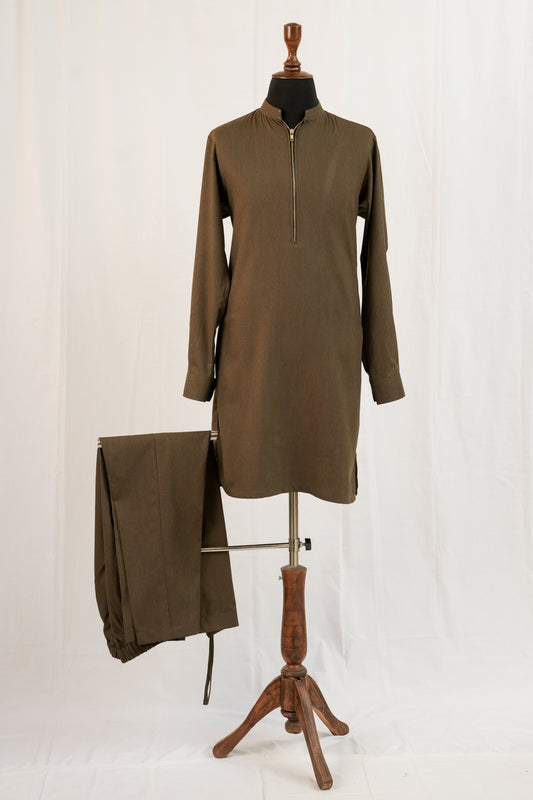 Front Zip Green Kurta Trouser