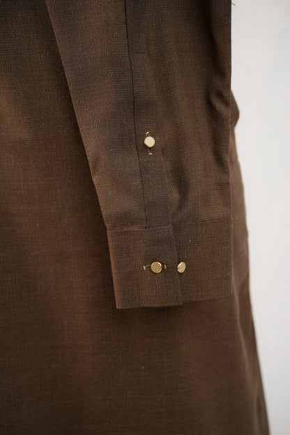Textured Brown Front Pocket Kurta Trouser