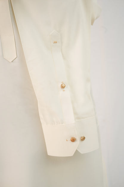 Cream Band Collar Kurta Trouser