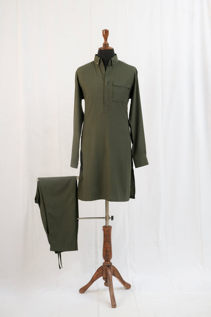 Green Front Pocket Kurta Trouser
