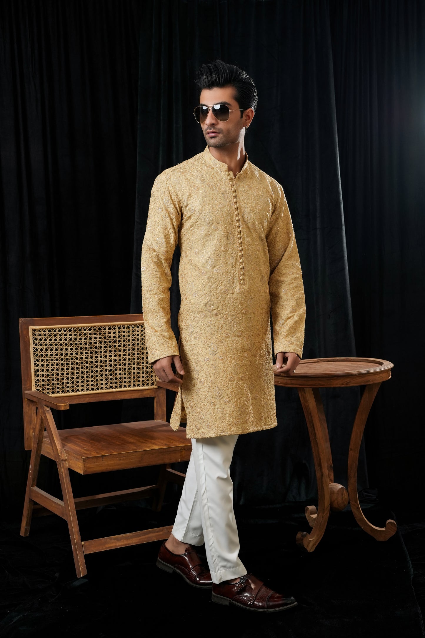 IVORY GOLD SEQUIN KURTA TROUSER