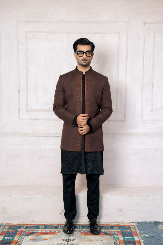 Brown Hand Work Long Prince Coat