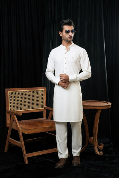 WHITE PREMIUM TEXTURED KURTA TROUSER
