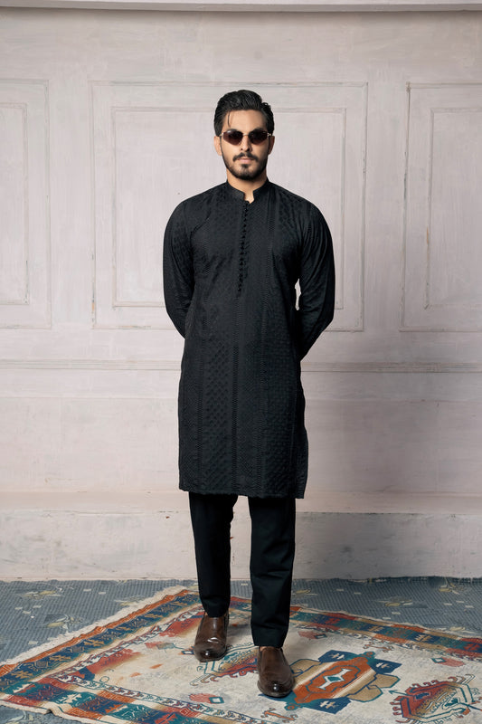 Black Pattern Embroidered Kurta Trouser