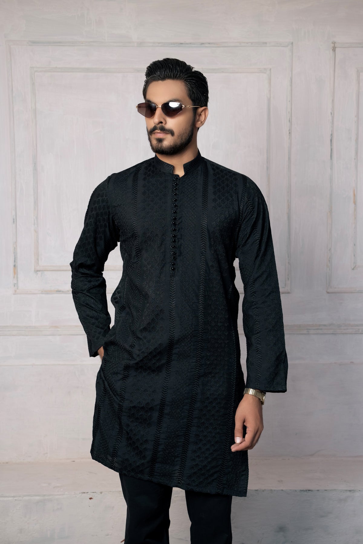 Black Pattern Embroidered Kurta Trouser