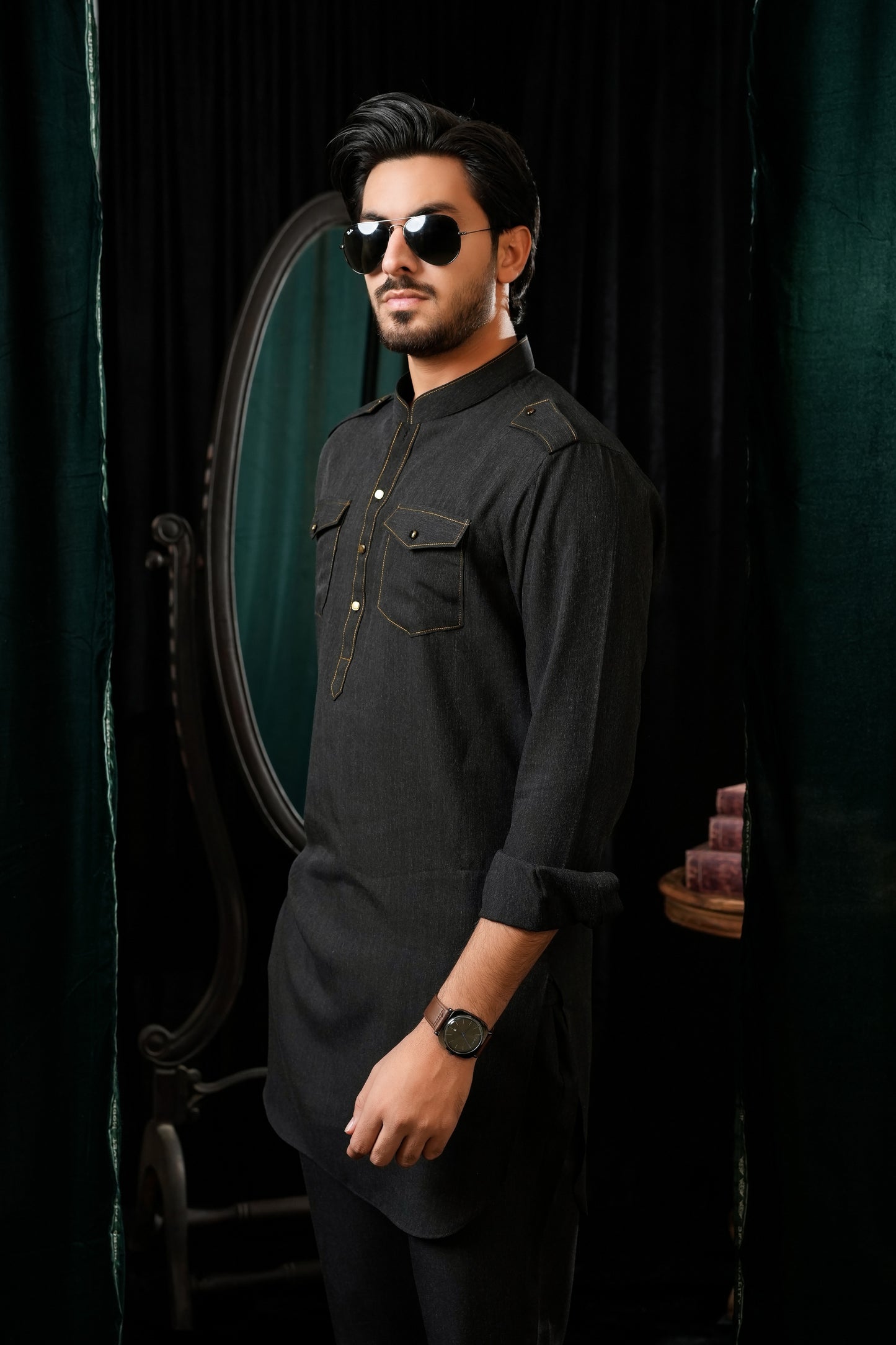 BLACK DOUBLE POCKET KURTA TROUSER