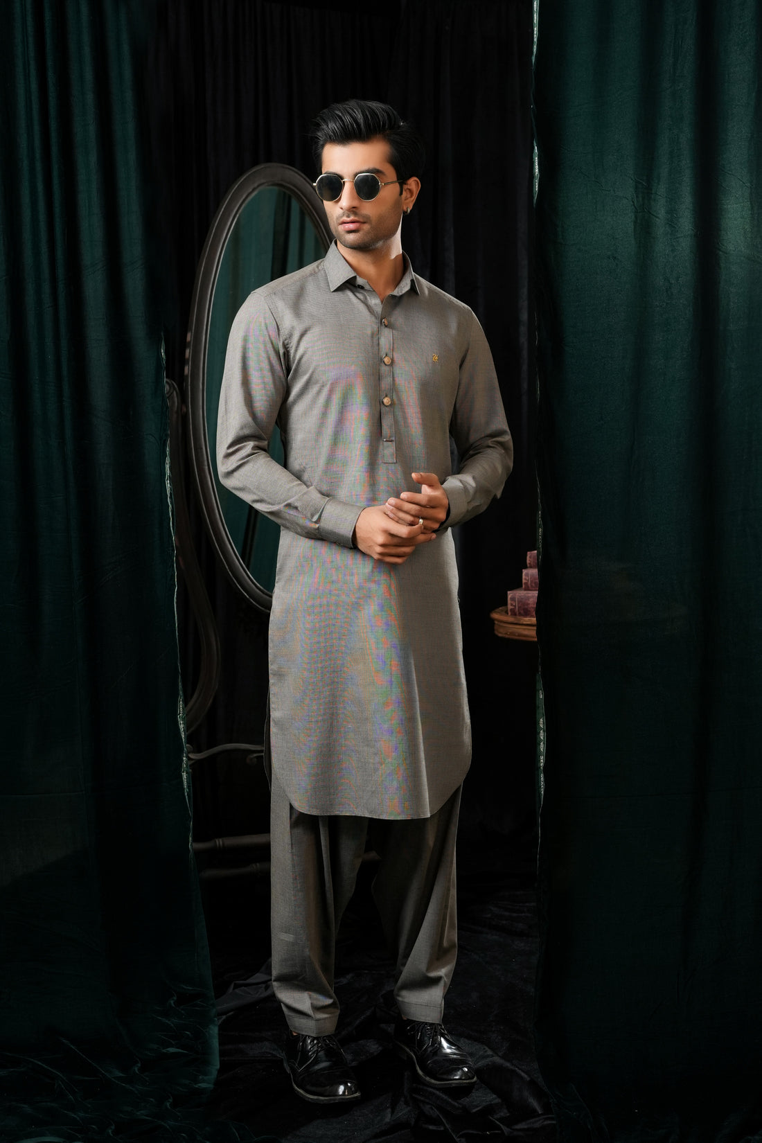 GREY PIN DOT SHALWAR KAMEEZ