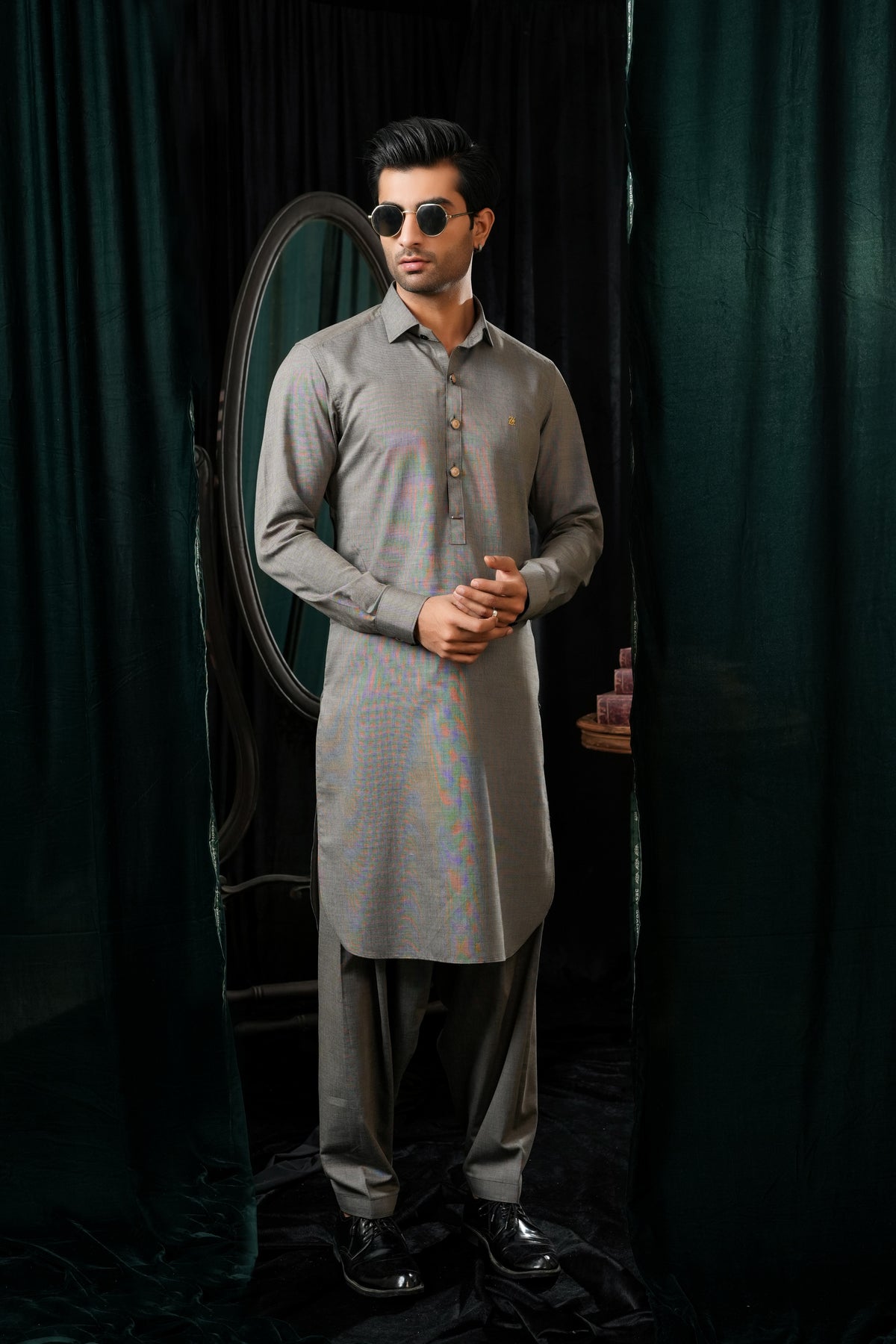 GREY PIN DOT SHALWAR KAMEEZ