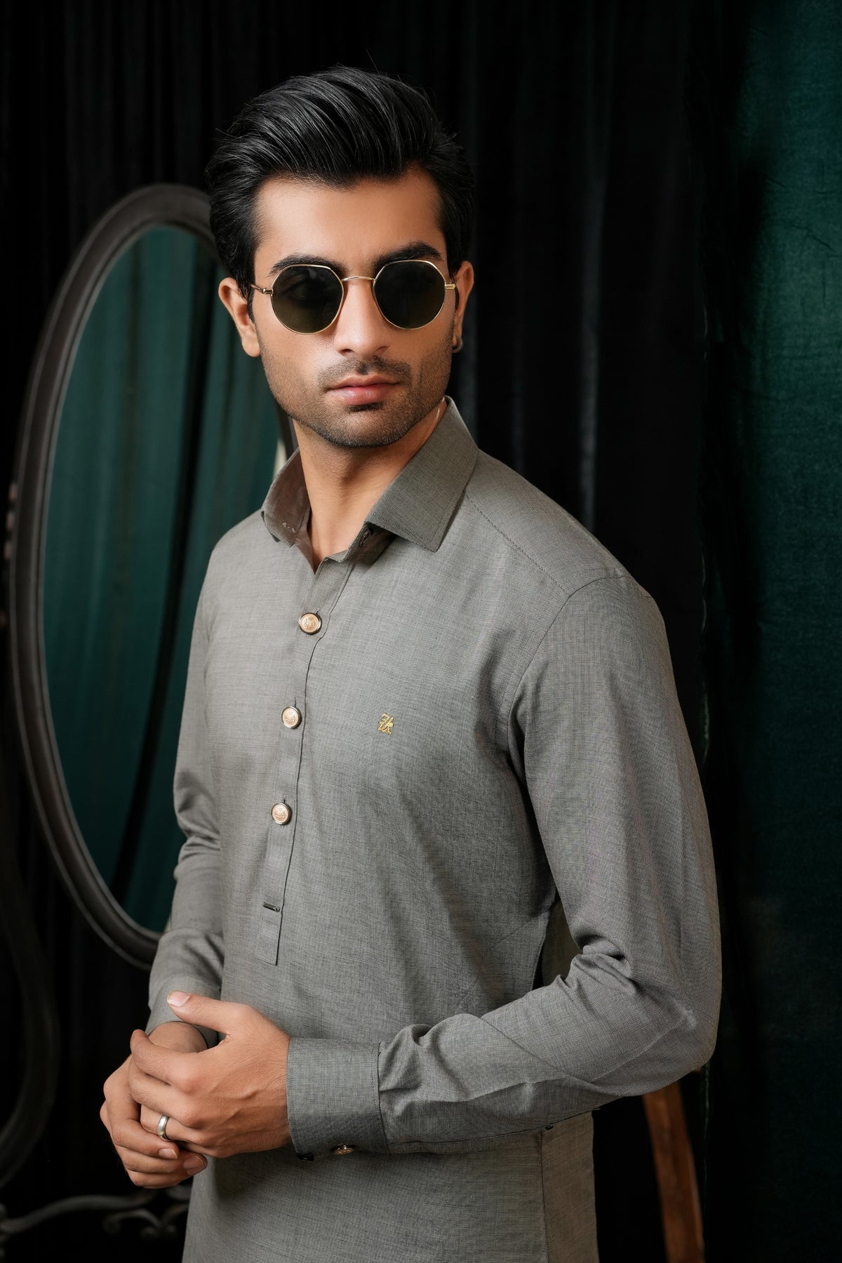 GREY PIN DOT SHALWAR KAMEEZ