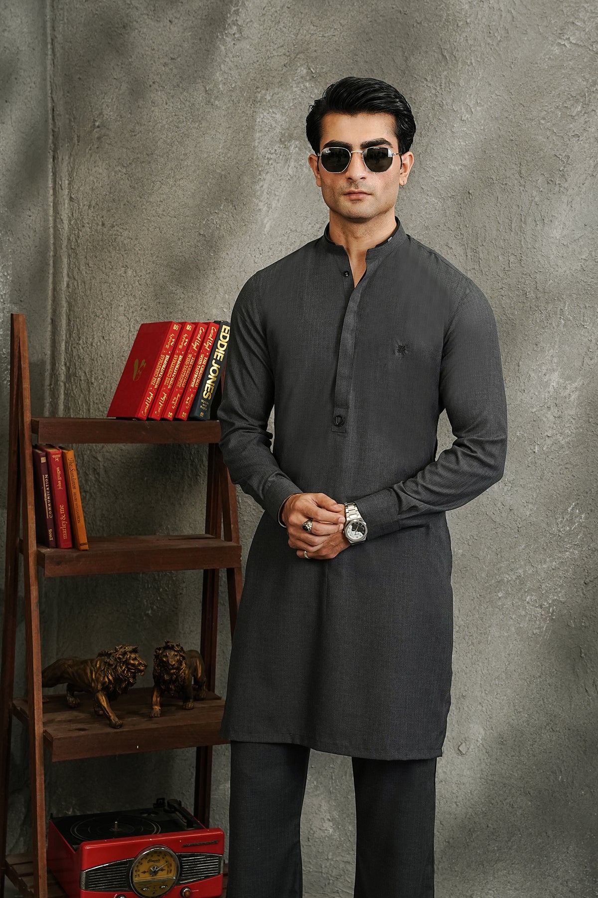 GREY TEXTURED KURTA TROUSER