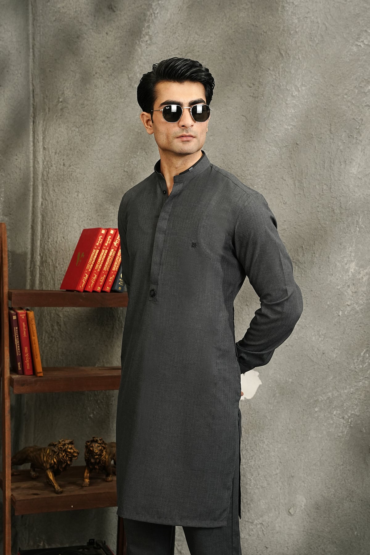 GREY TEXTURED KURTA TROUSER
