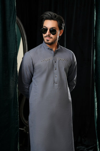 ASH BLUE COTTON LINEN KURTA TROUSER