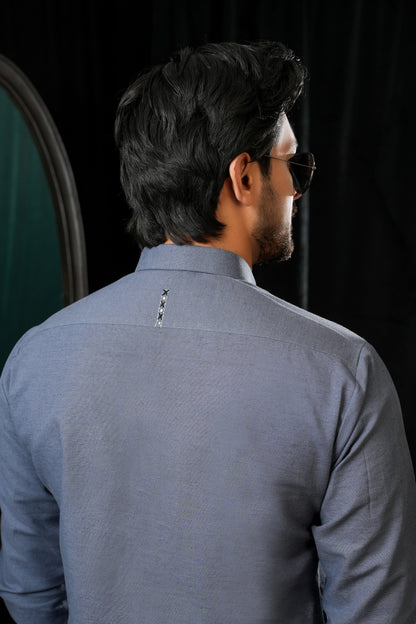 ASH BLUE COTTON LINEN KURTA TROUSER