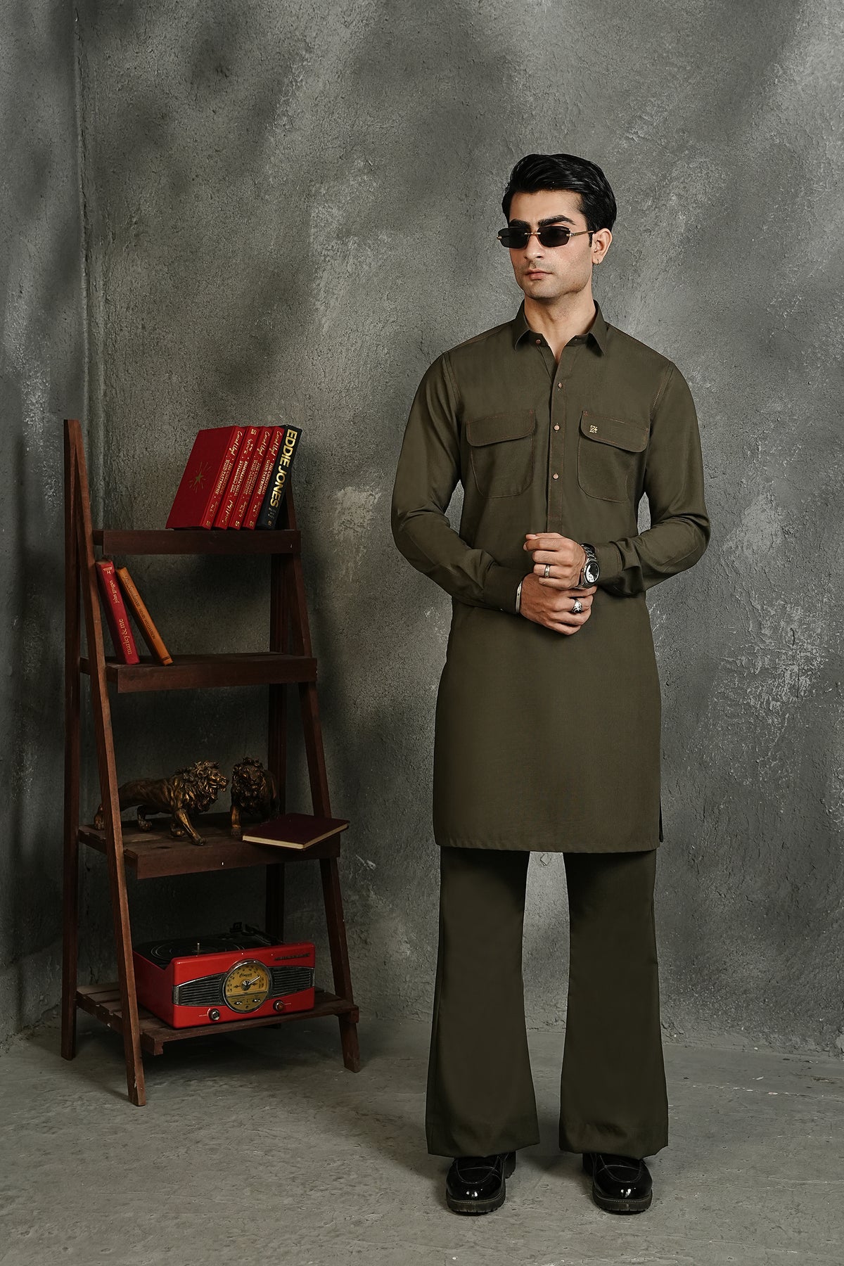 DOUBLE POCKET OLIVE KURTA TROUSER