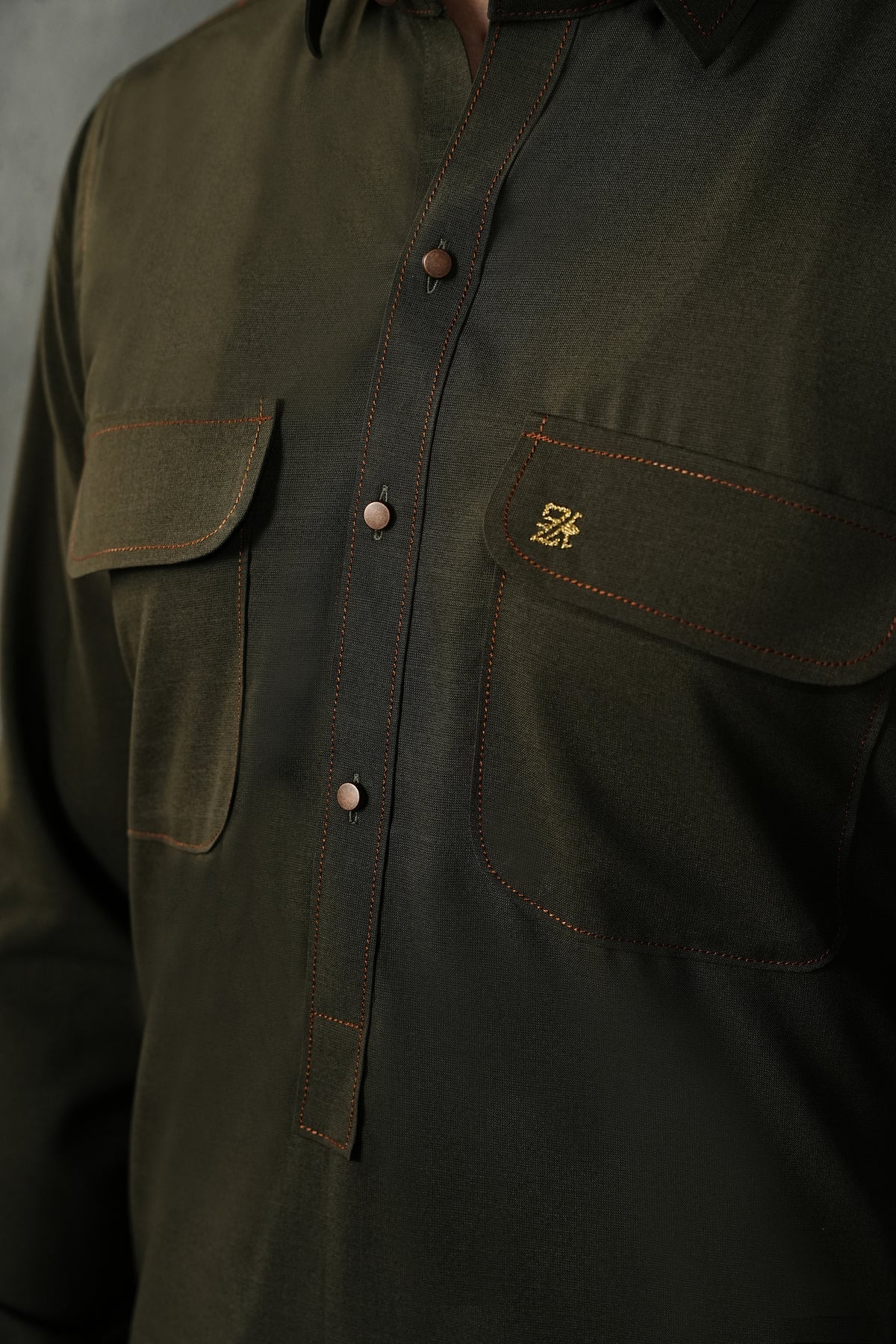 DOUBLE POCKET OLIVE KURTA TROUSER
