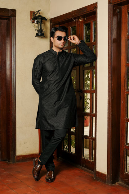 Black Mini Sequin Embroidered Kurta Trouser