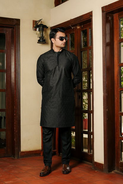 Black Mini Sequin Embroidered Kurta Trouser