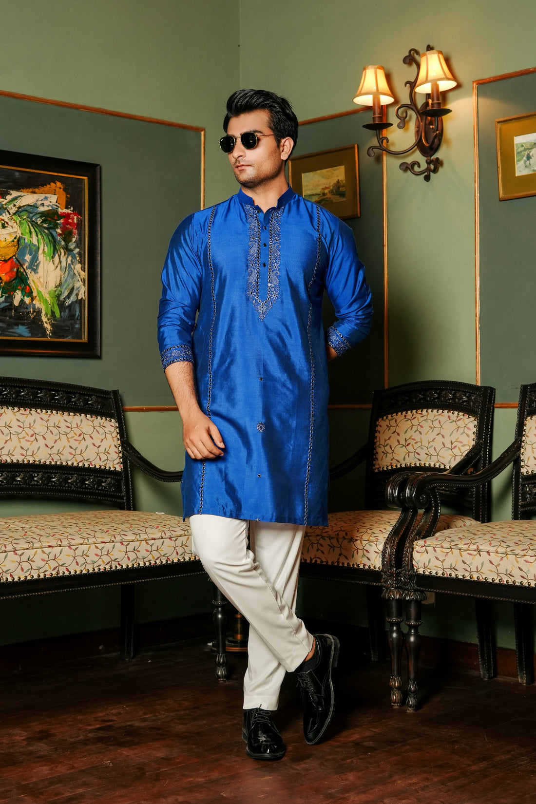 Royal Blue Mirror Work Kurta Trouser