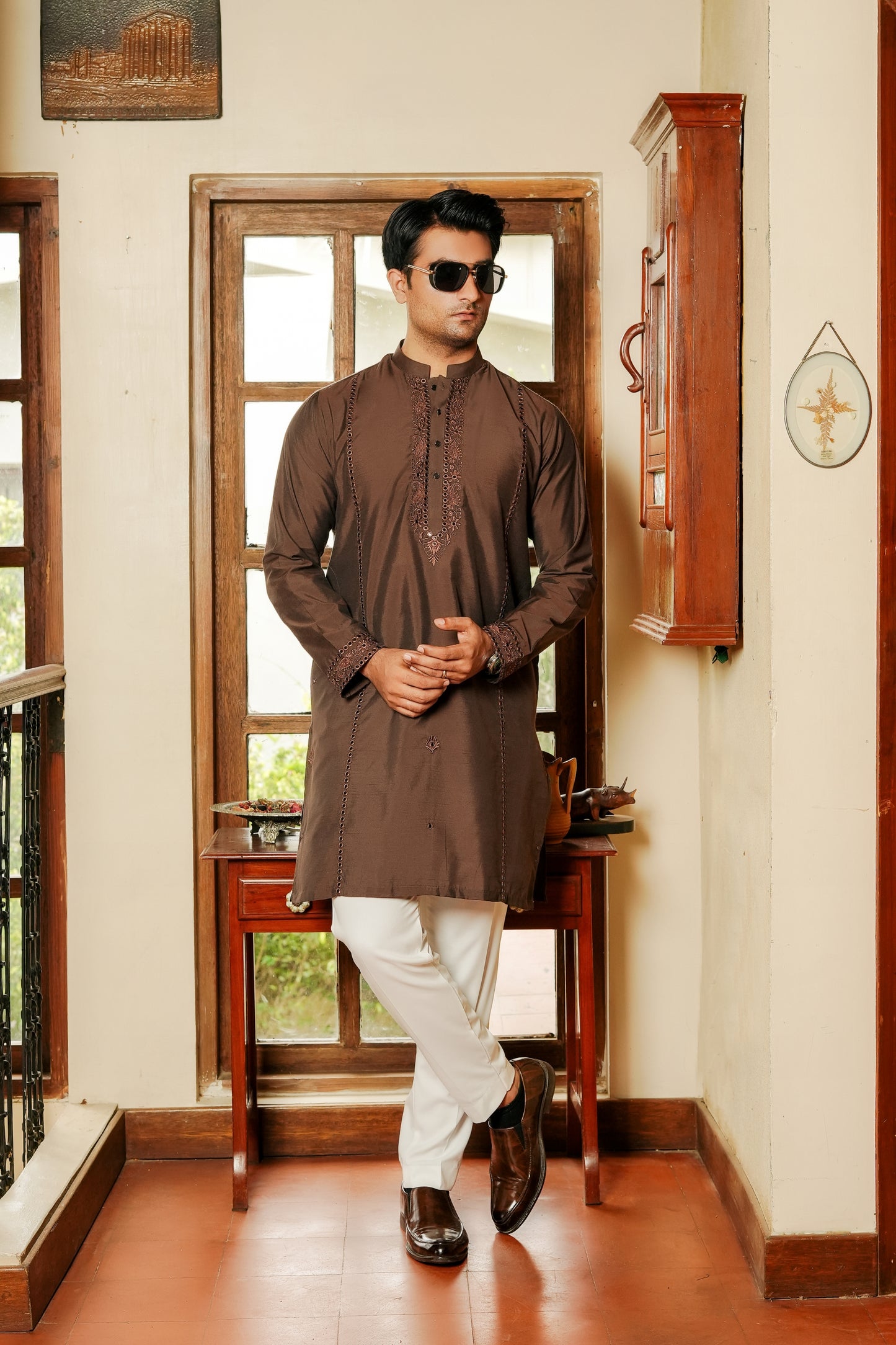 Brown Mirror Work Kurta Trouser