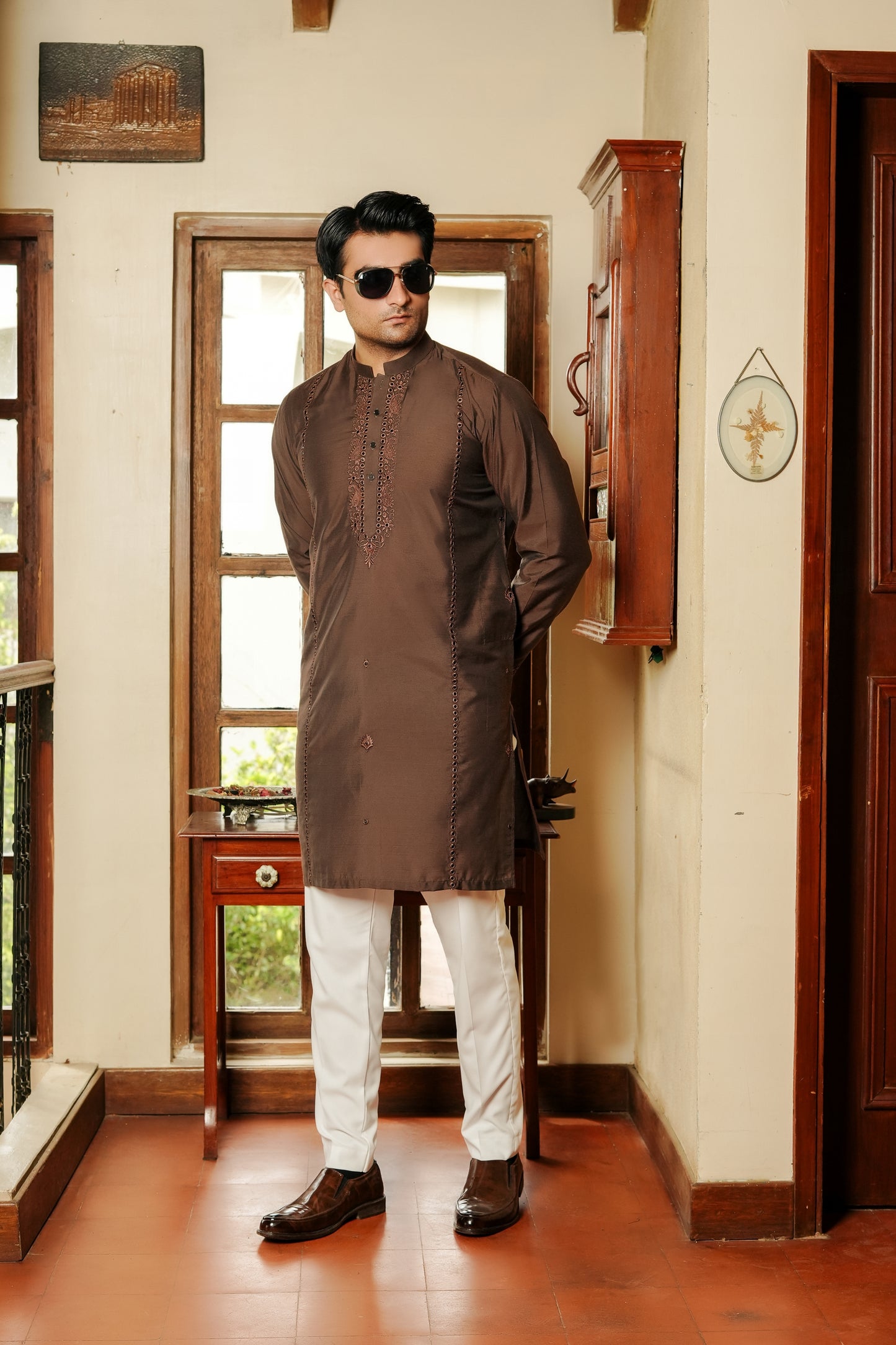 Brown Mirror Work Kurta Trouser