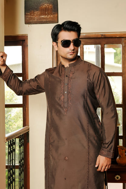 Brown Mirror Work Kurta Trouser