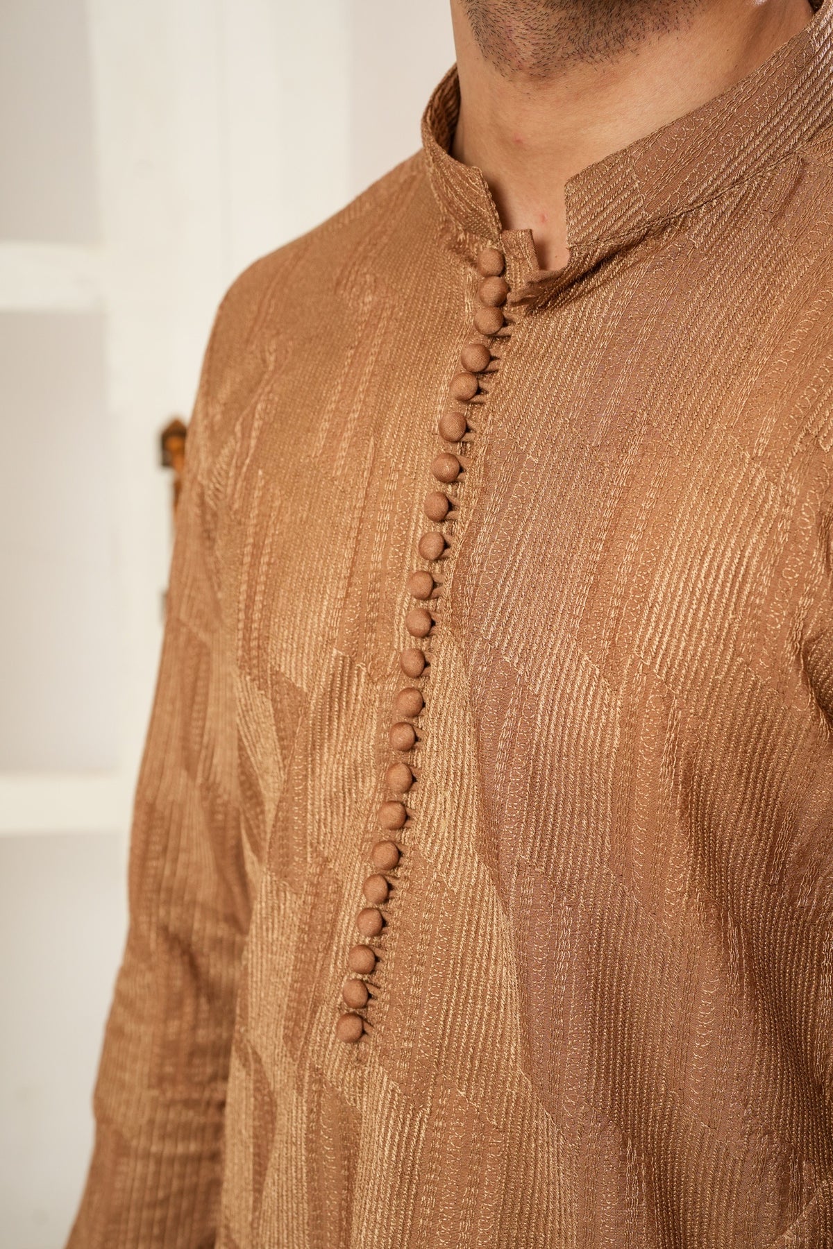 Coffee Embroidered Kurta Trouser