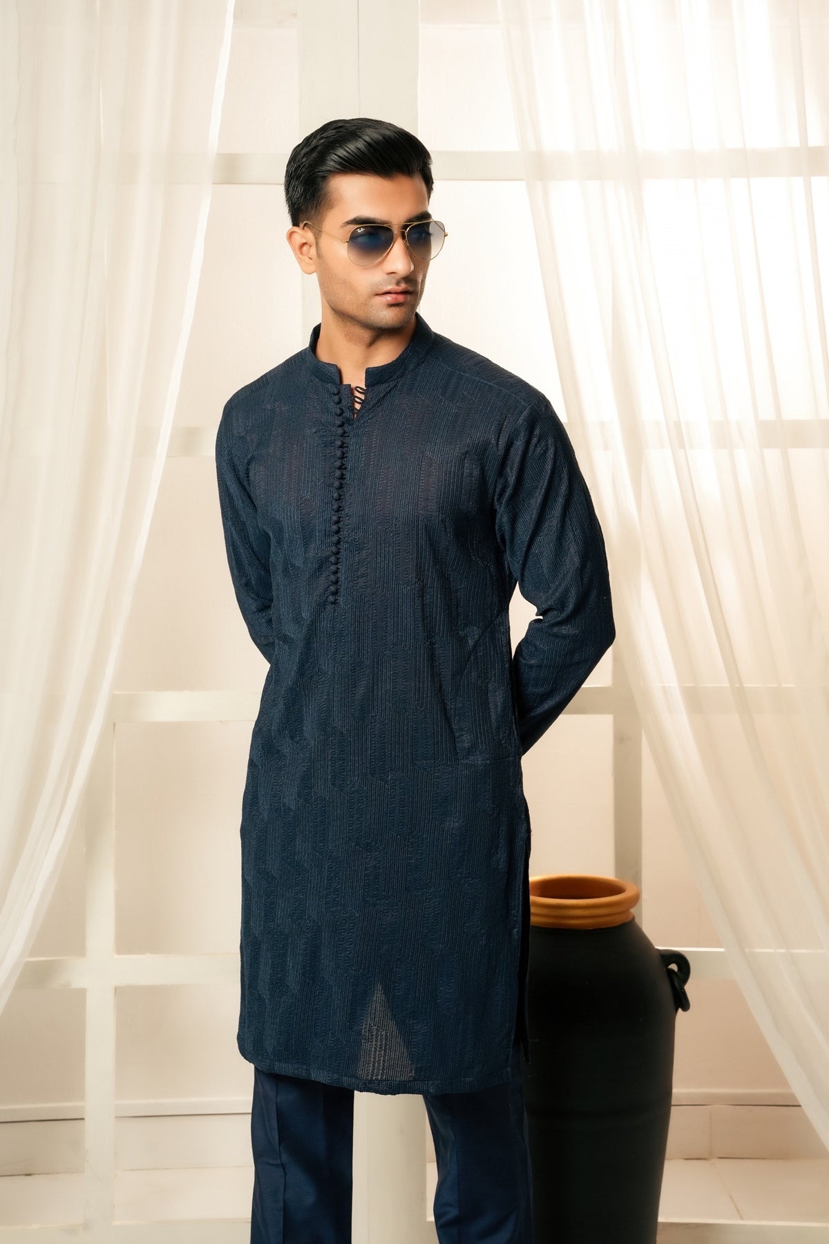 Mid-night Blue Embroidered Kurta Trouser