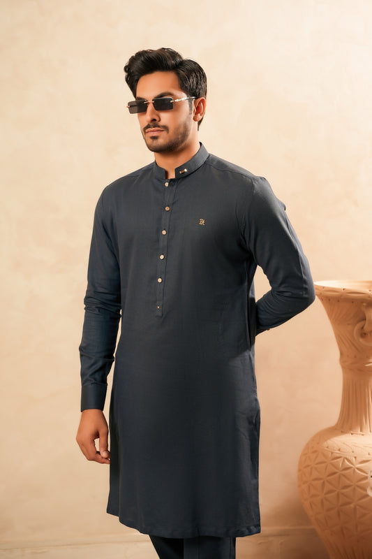 Dusty Blue Textured Cotton Kurta Trouser
