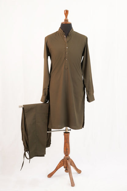 Green Band Collar Kurta Trouser